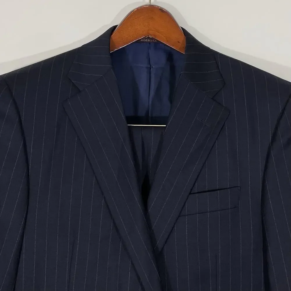 Hickey Freeman Midnight Navy Rope Stripe Suit 40R Pants 34 X 31